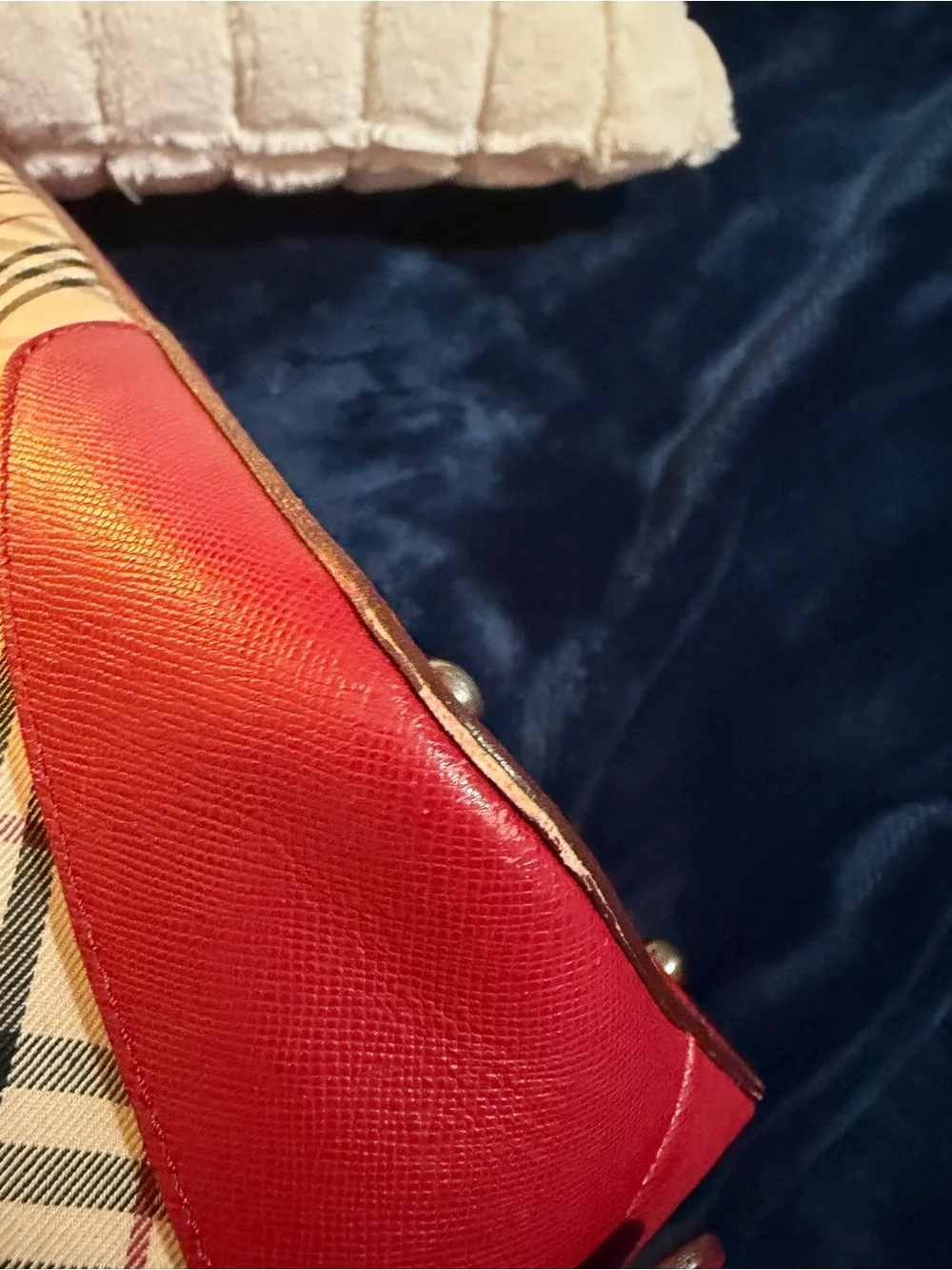 Burberry Nova Check Red Leather Turn-Lock Satchel Bag Vintage